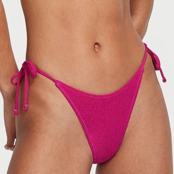 VS Swim Shimmer Icon Push-Up Top + Side-Tie Brazilian Bikini Bottom Forever Pink - Picture 5 of 7